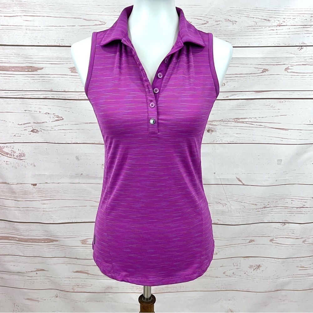 Lole Magenta Space Dye Collared Golf Activewear Tank Top